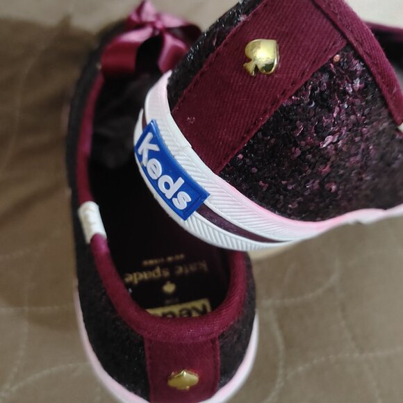 Keds x Kate Spade New York Champion Glitter Size Glitter Sneakers Black Burgundy - Picture 6 of 16